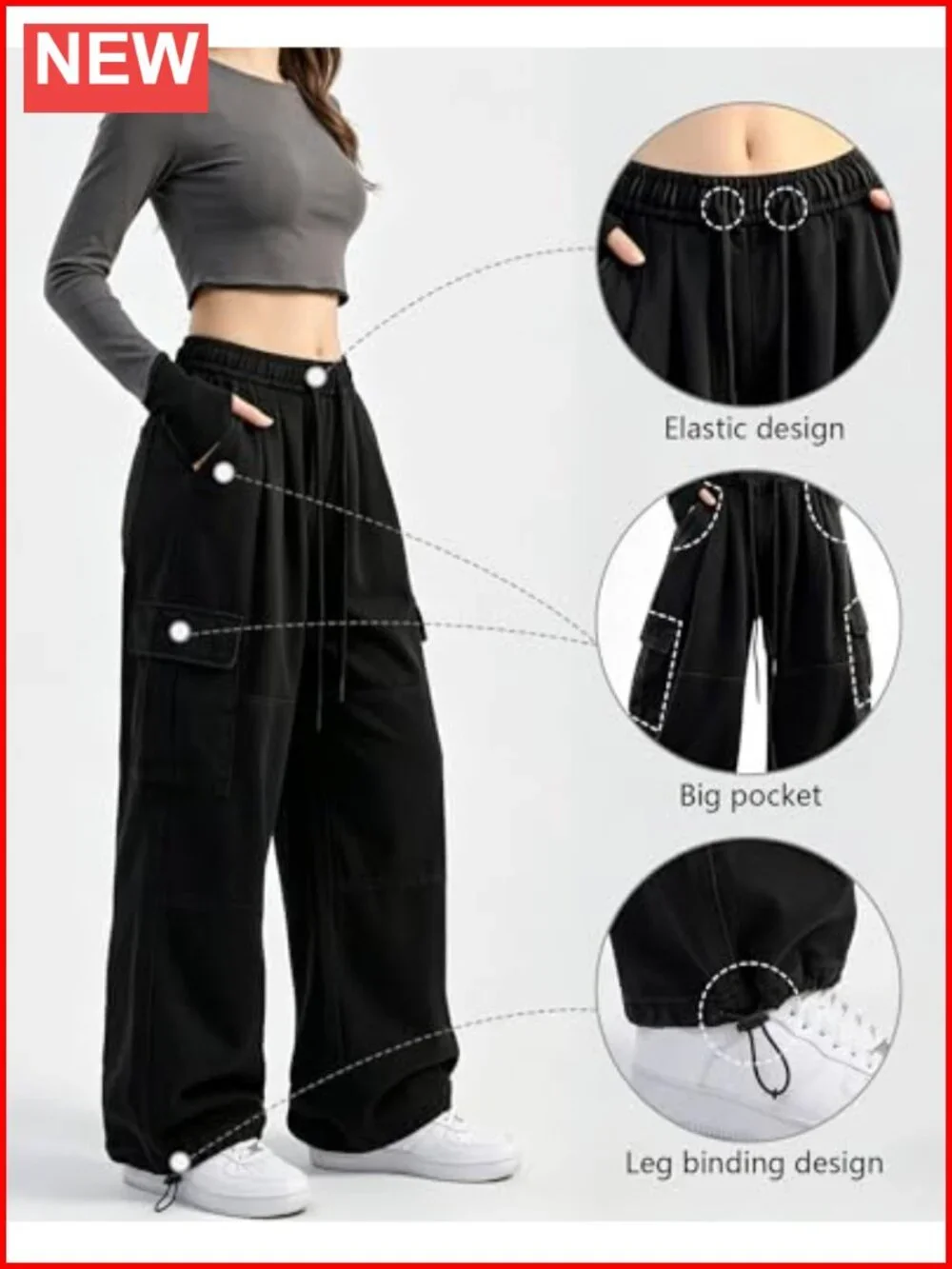 Y2K Baggy Cargo Pants - Wide Leg Sweatpants with Drawstring, High Waisted